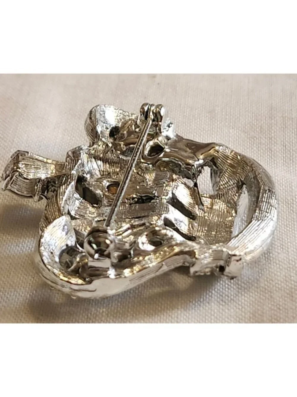 Vintage Rhinestone Crown  Silver Tone Regal Mardi Gras Brooch Elegant Sparkling